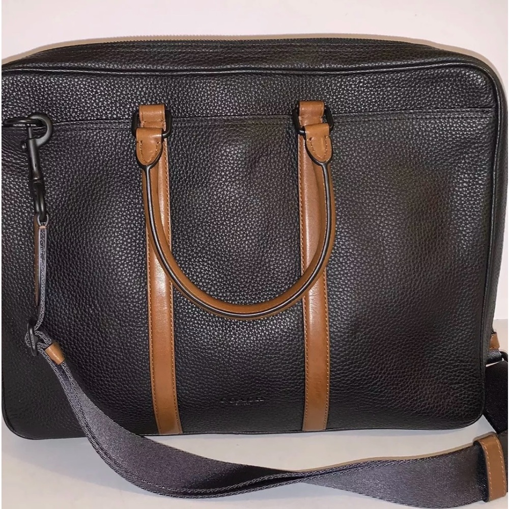 COACH Harness Metropolitan Brief In Leather - Black/Dark Saddle